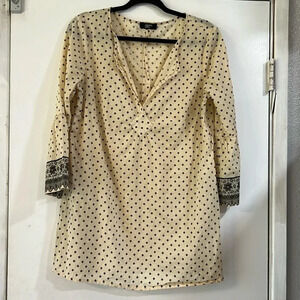 Phillipe Adec Paris Tunic Top Boho Floral Cream long Line M